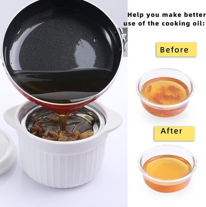 17oz, ONTUBE Ceramic Bacon Grease Container Keeper with Strainer, Frying Oil Storage Can White