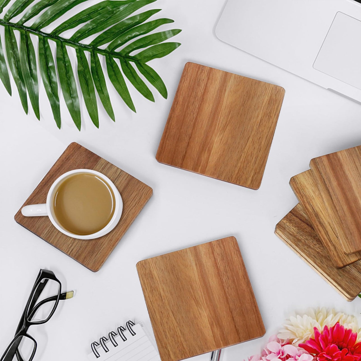36 Pieces Unfinished Wood Coasters, 4 Inch Square Acacia Wooden Coasters for Crafts with Non-Slip Silicon Dots for DIY Stained Painting Wood Engraving Home Decoration