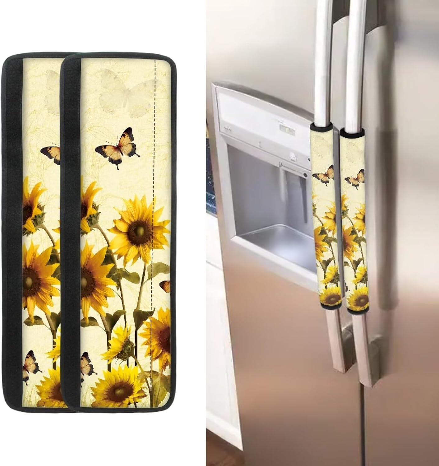 Sunflower Butterfly Fridge Handle Cover, Washable Durable Set of 4 Anti-Slip Kitchen Appliance Covers