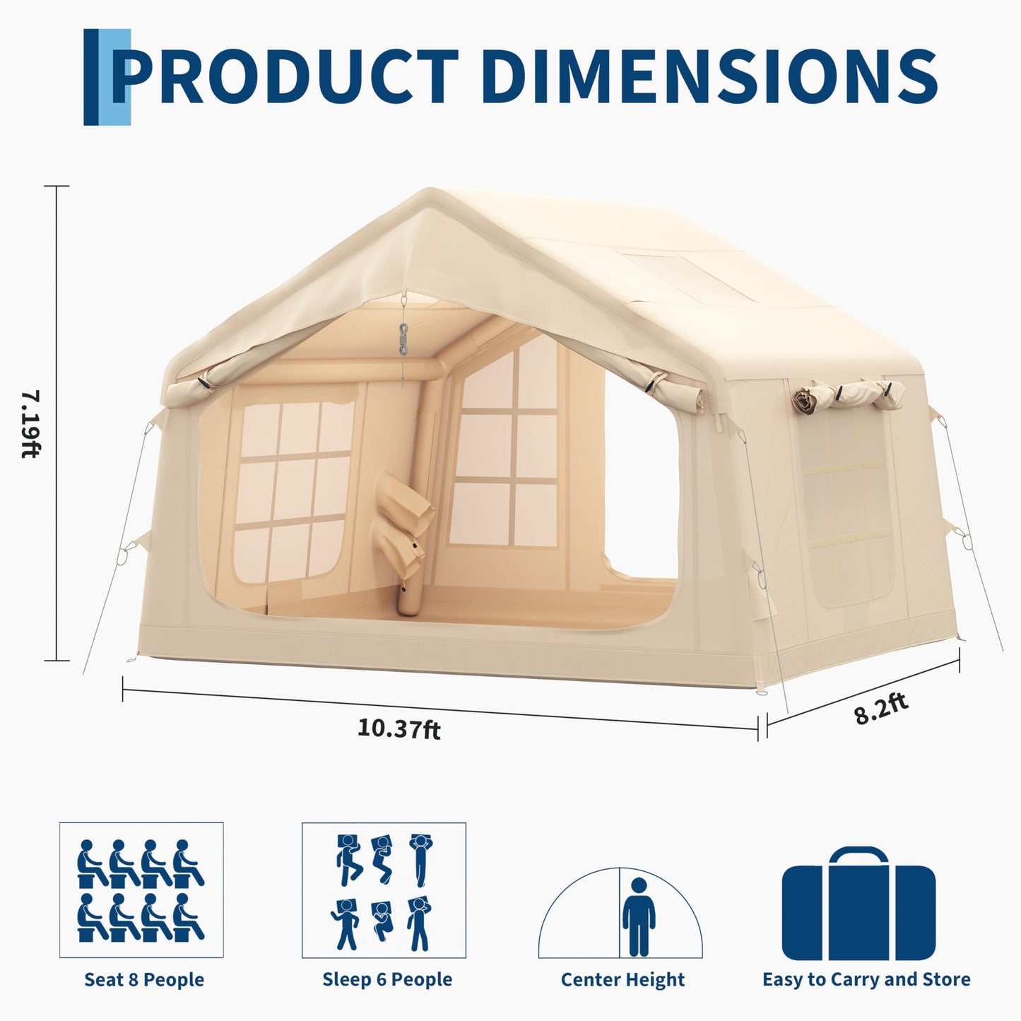 Garvee Inflatable Tents for Camping, Easy Setup Inflatable Hot Tent with Skylight & Stove Jack, Blow Up Tent with Pump, Waterproof Oxford Air Glamping Tents for Adult 6-8 Person