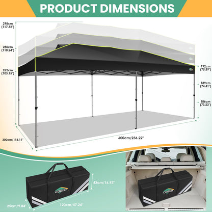 COBIZI 10x20 Pop Up Canopy Tent, Outdoor Party Tent with 6 Sidewall One Push Setup Glow, 3 Adjustable Height Air Vent Waterproof UPF50+, Bag, 4 Sandbag, 6 Stake, 12 Rope for Beach, Commercial