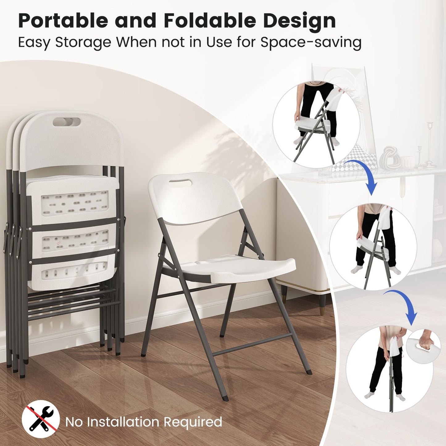 GOFLAME 12 Pack Folding Chairs, Heavy Duty Plastic Dining Chairs with Metal Frame, Portable Commercial Seats for Home Office, Indoor Outdoor Dining, Wedding, Party, Patio