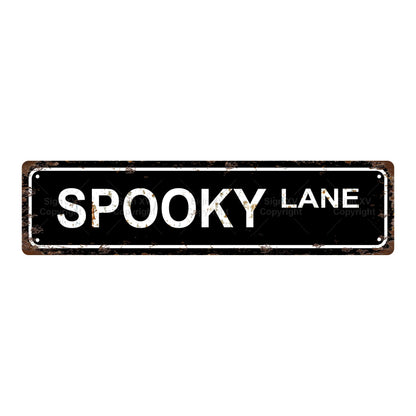 SPOOKY LANE HALLOWEEN Metal Tin Sign Bar Cafe Garage Cave Home Room Wall Bathroom Farmhouse Garden Porch Patio Decor, 8 x 8 Inch