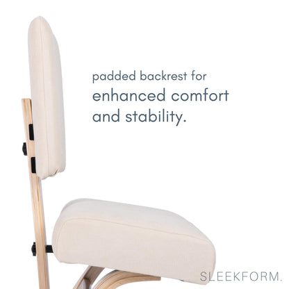 Sleekform East Austin Ergonomic Kneeling Chair with Back Support - Winter Linen and Wood Ergo Stool for Desk - Best Ergonomic Kneeling Office Chair for Posture and Leg Circulation