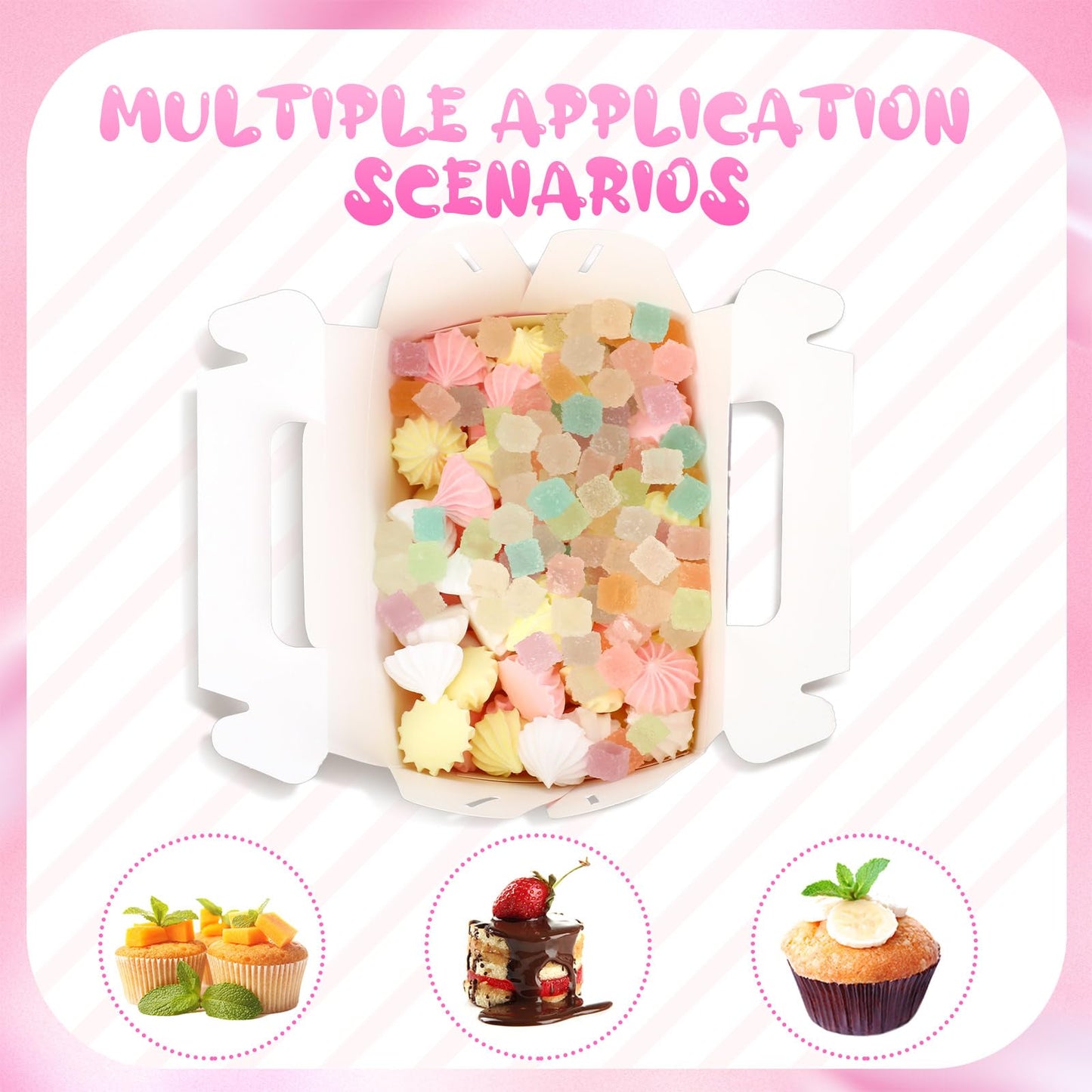 TecUnite 50 Pcs Pink Polka Dot Party Favors Boxes Large Treat Candy Gift Boxes with Handles 6.3 x 6.3 x 3.5 Inches for Birthday Halloween Christmas Party Supplies