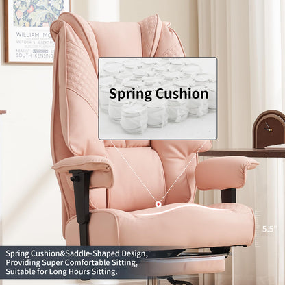 EXCEBET Big and Tall Office Chair 400lbs Wide Seat, Leather High Back Executive Office Chair with Foot Rest, Ergonomic Chairs Lumbar Support for Lower Back Pain Relief (Light Pink)