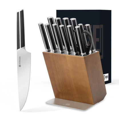 ZUNMARK Kitchen Knife Set, 14 PCS Knife Sets for Kitchen with Block, X50CrMoV15 High Carbon German Steel Knife Set with 6X Serrated Steak Knife, Heavy