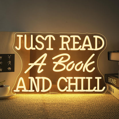 VVYXX Just Read a Book and Chill White LED Neon Lights Wall Decor LED Sign with Dimmable Switch Neon Light Up Sign for Classroom Bookstore Library Study Room Reading Party
