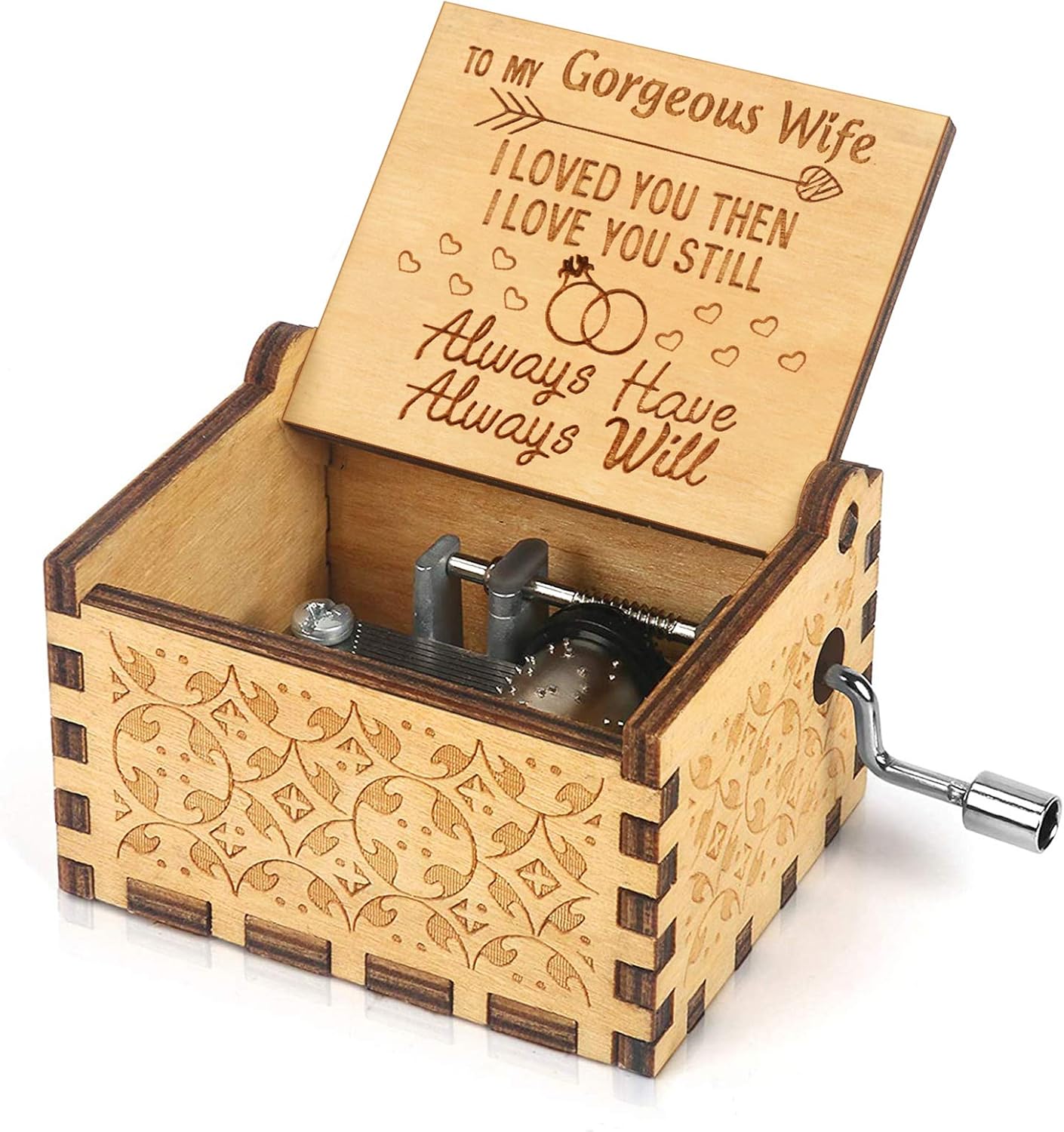 Music Box Hand Crank Engraved Musical Box - You are My Sunshine Antique Vintage Gift for Husband or Wife