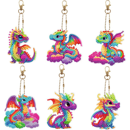 YUE ZHE 6 PCS Diamond Painting Keychains Double Sided Dragon Diamond Art Kits for Adults DIY 5D Painting Keychains Ornaments for Adults Beginners DIY Crafts Decor