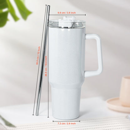 AGH 40 oz Sublimation Tumbler with Handle, 4 Pack Shimmer Glass Cups with Straw and Lid, Sublimation White Tumblers Blanks