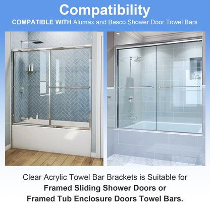 Clear Acrylic Shower Door Towel Bar Brackets, with Bright Chrome Sleeve, Fit for Alumax/Basco Framed Sliding Shower Door Towel Rod Replacement （2 Pack）