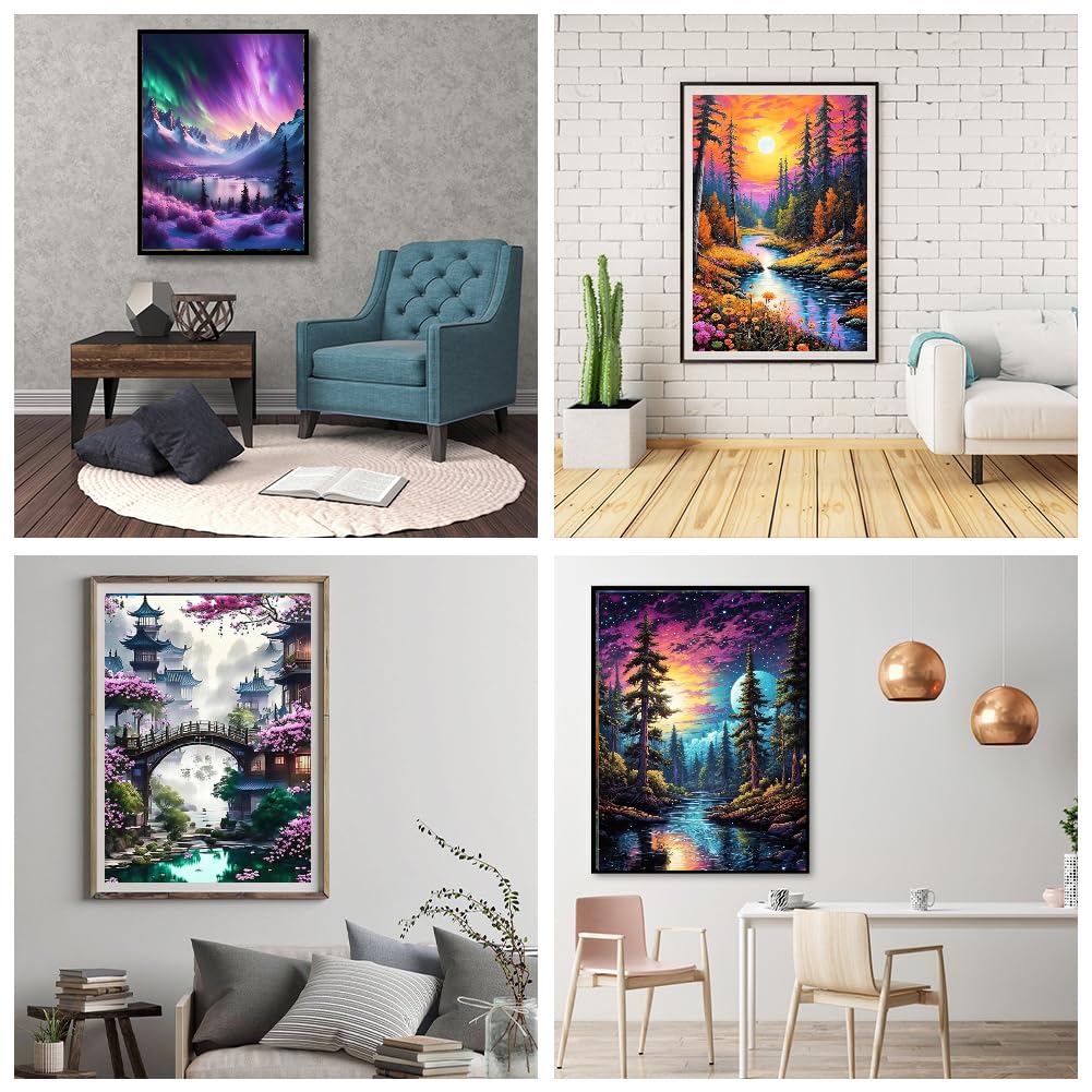 MRMIOOM 9 Pack Diamond Painting Kits for Adults, 5D Landscape Diamond Art Painting Kits for Adults Beginner, Adult Diamond Art, DIY Aurora Full Drill Diamond Dots for Home Wall Decor 12X16 Inch