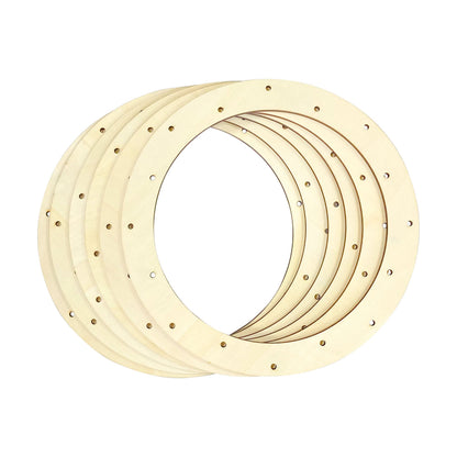 Cregugua 12 Inch 6 Pack Unfinished Wooden Wreath Rings Crafts Hanging Floral Hoop Garland Wood Wreath Frames for Home Decor (0.18 inch Thick,with 16 Holes)