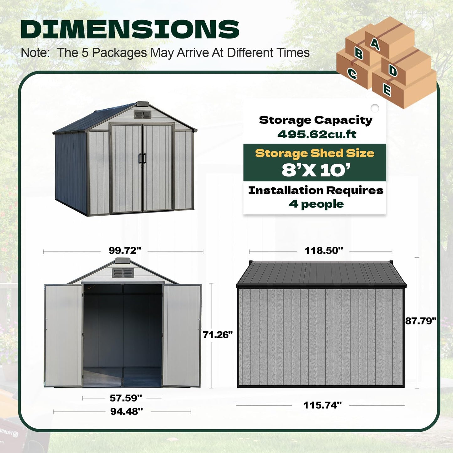 DNYKER 8 x 10 FT Resin Outdoor Storage Shed with Floor, Plastic Outdoor Storage Tool Shed with Windows and Lockable Door, Patio Garden Shed for Lawnmower, Bike, Pool Supply