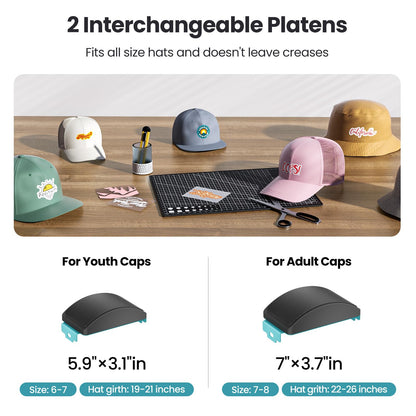 Hat Press Heat Machine for Caps with Presice Temp&Timer Control, Timer Auto Starter, Hat Heat Press with 2 Platens for Trucker Hat & HTV Iron on Vinyl, Sublimation Hat Press, Heat Transfer (Blue)