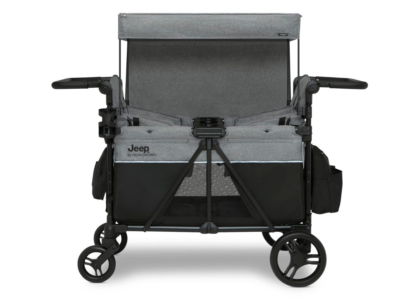 Delta Children - Jeep Aries Stroller Wagon - Premium Wagon for 2 Kids with Convertible Seats, Adjustable Push/Pull Handles, Removable Canopy & Flat Fold - Greenguard Gold Certified, Grey