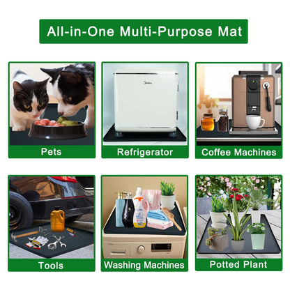 Mini Fridge Silicone Mat with 4 Base Raisers, 23.6"x23.6" Under Refrigerator Drip Pan Floor Protector - 0.8" Raised Edge Prevents Water Leaks & Floor Damage for Fridge, Washer, Dryer, Wine Cooler