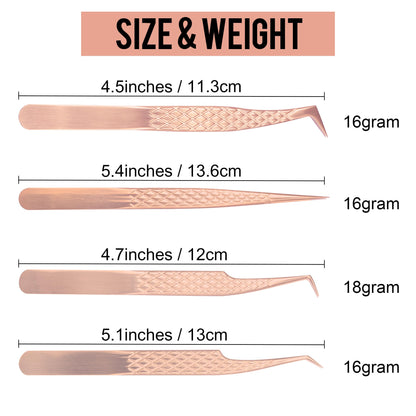 Fiber Tip Lash Tweezers For Eyelash Extension 4 Pcs Tweezers Professional Artist Tech Work Kit Tools,Best Volume Eyelash Lashes Extensions Precision Supplies Volume Boot 90 45 Degree(Rose Gold)
