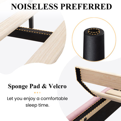 SHA CERLIN King Upholstered Platform Bed Frame with Adjustable Headboard/Vertical Channel Tufted Velvet Fabric/Wooden Slats Support/Mattress Foundation/Box Spring Optional/Pink