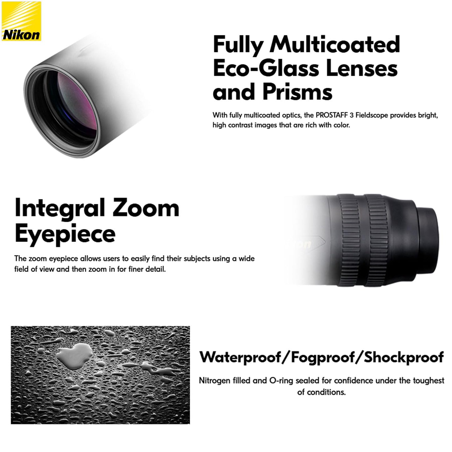 Nikon PROSTAFF 3 16-48x60mm Fieldscope Outfit | Lightweight Spotting Scope with Zoom Eyepiece, Multicoated Optics & Eco-Glass Lenses | Waterproof Fogproof Shockproof Design with Tripod & Carry Case