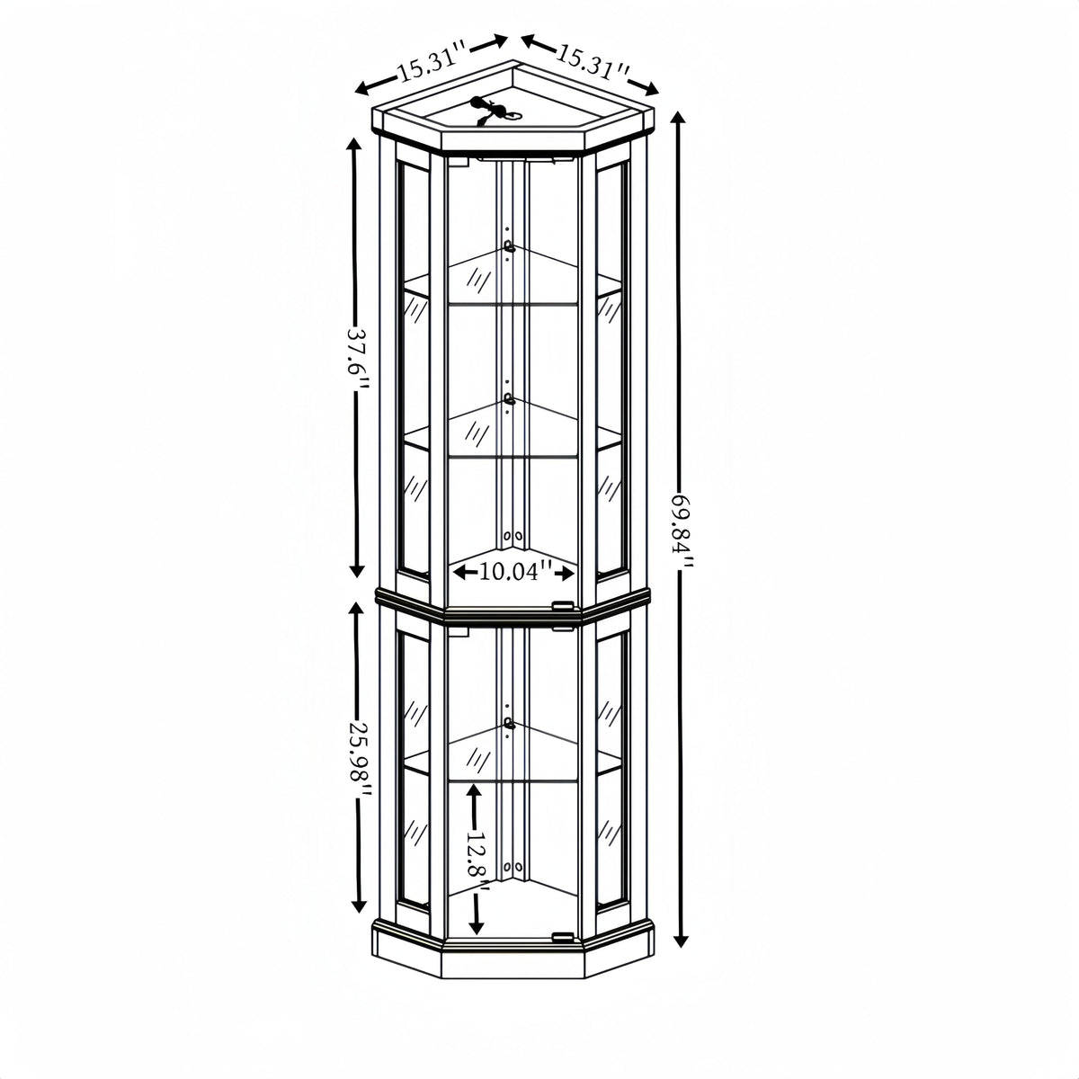 KEIKI 70" Corner Glass Display Cabinet with Adjustable Shelves, for Collectibles, Storage Curio Cabinet with Side-Hung Pane Doors, 5-Tier Showcase Display Case, Easy Assembly, for Living Room, Oak