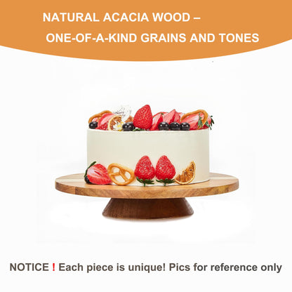 GOVOKOI 12" Acacia Wood Revolving Cake Stand, 2" High Rotating Cake Turntable, Wooden Rotating Display Stand for Cake, Cupcake Decorating Supplies