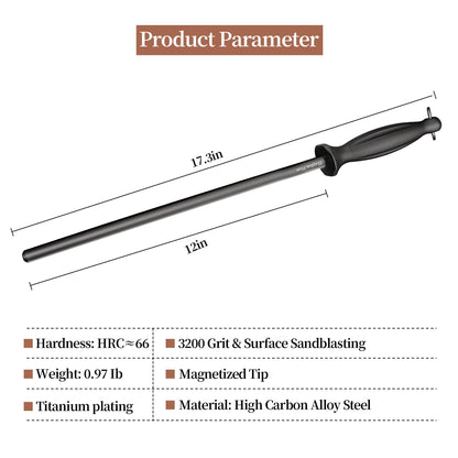 Efficient 12 Inch Honing Steel Sharpening Rod Knife Sharpener Steel For Kitchen Knives High Hardness, Honing Rod With Gift Box