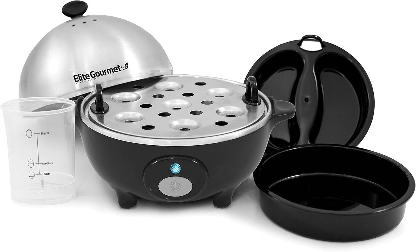 Elite Gourmet EGC-508 Rapid Egg Cooker - 7 Easy-To-Peel Hard, Medium, Soft Boiled Eggs, Poacher, Omelet Maker, Auto