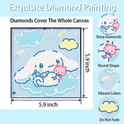 PERFECTSIGHT Cute 5D Diamond Art Kits with Wooden Frame, Kawaii DIY Painting Art for Adults Teen, Diamond Arts and Crafts Sets, Big Gem Full Drill Diamond Dots for Women Beginners (Big Ear)