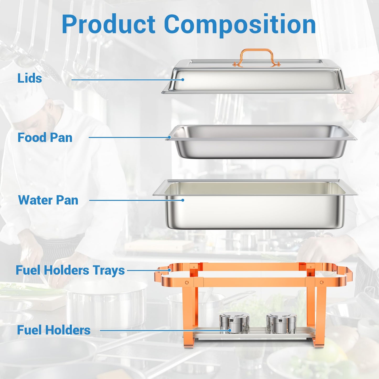 PrecisionAuto Chafing Dish Buffet Set, 6 Pack 8.45QT Chafers Buffet Servers and Warmers with Full Size Food & Water Pans, Heat-Resistant Handles, Sturdy Bracket, Stainless Steel Rectangle Catering