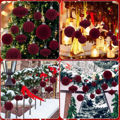Celltestria Velvet Christmas Balls - 28PCS Shatterproof Burgundy Ornaments for Holiday Decor | Winter Tree Decorations