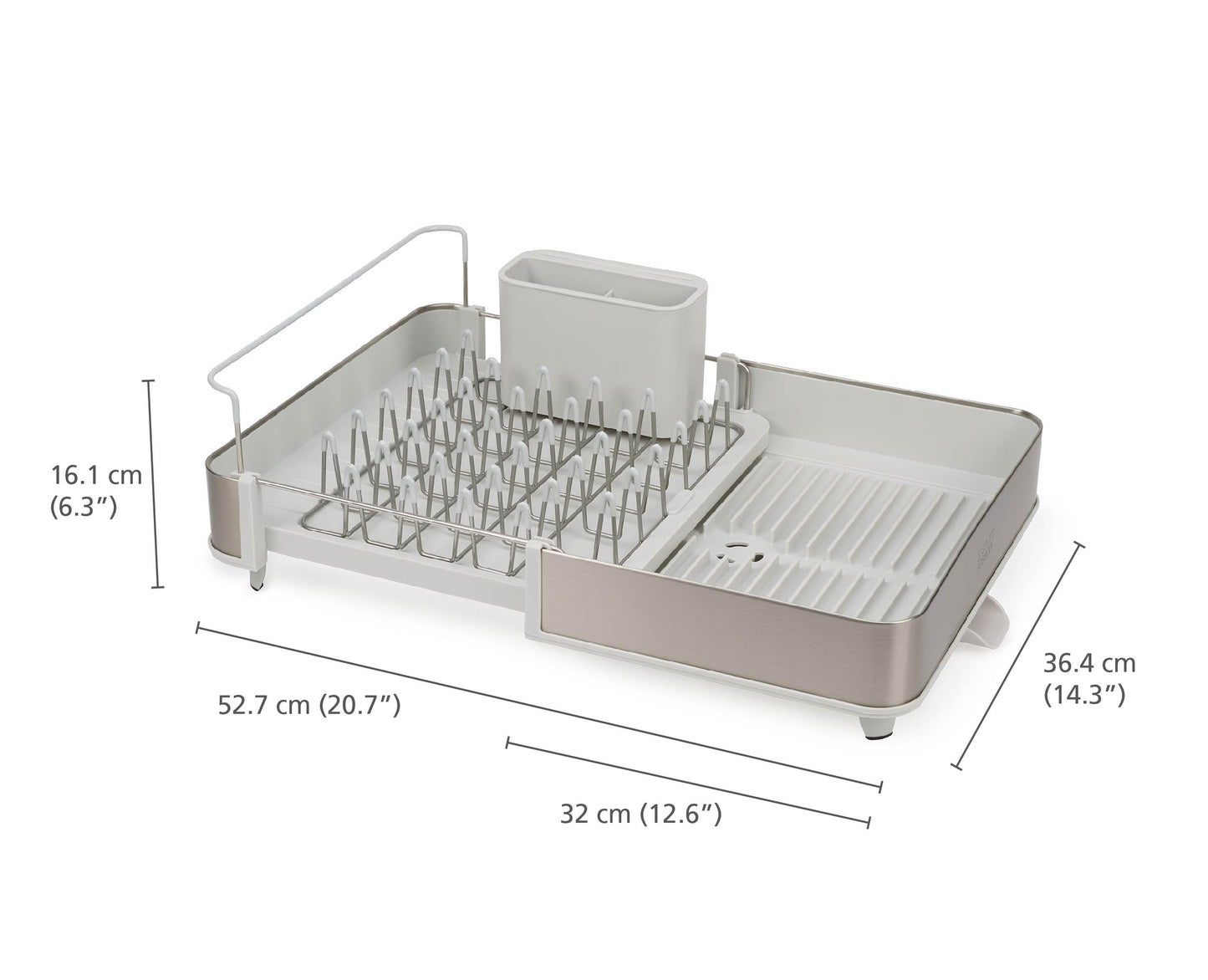 Joseph Joseph Extend Steel Expandable Dish Drying Rack with Removable Cutlery Holder Swivel Draining Spout, Stainless Steel