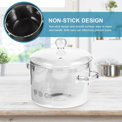 Clear Glass Saucepan with Cover and Handles, 1500ml Simmer Pot for Cooking Pasta, Noodle, Soup, Milk