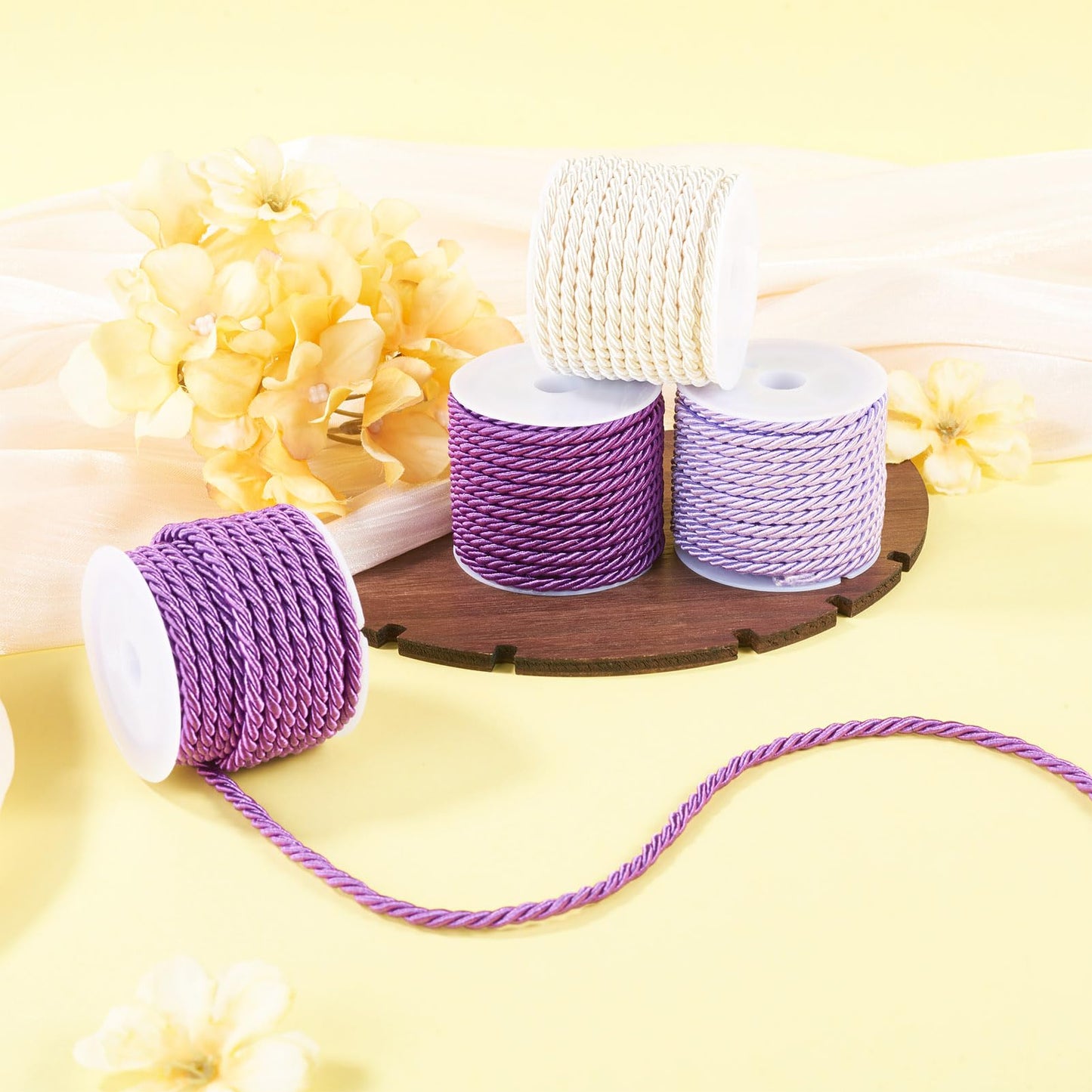 4 Rolls Braided Macrame Cords 3mm 5.4yards Twisted Trim Rope Polyester Twine Cord for Knitting Bag Wall Hangings Plant Hangers Handmade Macrame Supplies