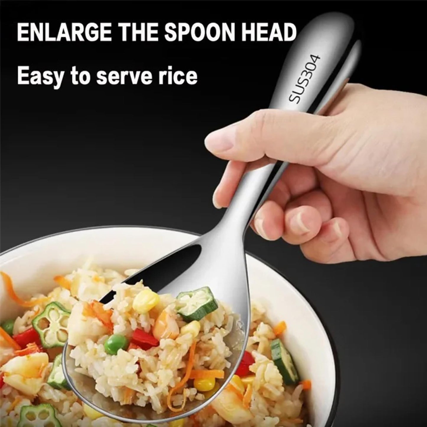 Comicfs Rice Paddle Spoon 304 Stainless Steel Thickened Rice Spoon Rice Spatula Non Stick Rice Scooper for Rice Mashed Potato Salads, Apply for Kitchen Home Restaurant Hotel Serving (1Pc, Bright)