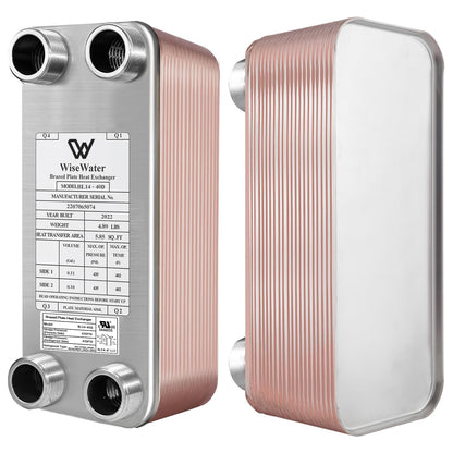 AB Plate Heat Exchanger, 3"x 8" 50 Plates Water To Water Heat Exchanger, Copper/SS316L Stainless Steel Brazed Plate Heat Exchanger For Floor Heating, Water Heating, Snow Melting