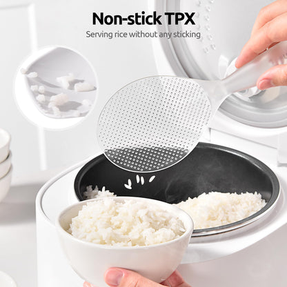 U-Taste Rice Spoon Paddle Scooper: 329°F Heat Resistant Food-Grade TPX Rice Spatula, Safe for Non-Stick Cookware, with Built-In Stand, Lightweight for Sushi, Pasta, Cooking & Serving (Transparent)