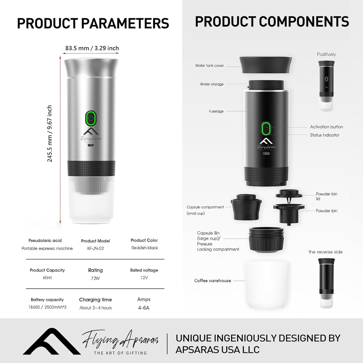 20 3in1 APSARAS USA Portable Coffee Maker, Portable Espresso Maker, bar Mini Espresso Machine, Electric Espresso Maker
