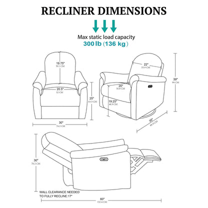 Madison Park Recliner & Rocking Chair: Glider Recliner Nursery Chair for Living Room & Bedroom, Swivel Rocker Recliner with a Rounded Back, Versatile 3-in-1 Accent Chair for Small Spaces, Light Grey