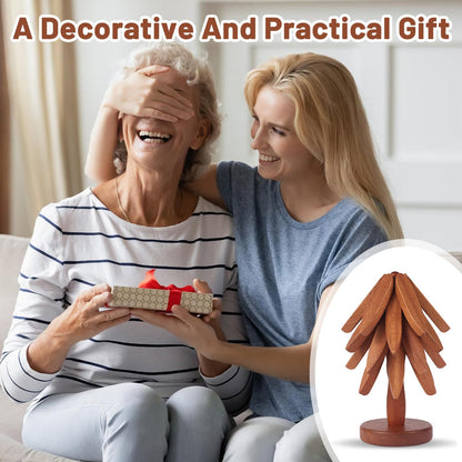 Futighapy Wooden Trivet Set - Perfect Kitchen Gift for Mom, Housewarming & Hostess | 4 Natural Wood Leaf Hot Pads with Decorative Stand | Pot Holders for Hot Dishes, Pans & Teapots