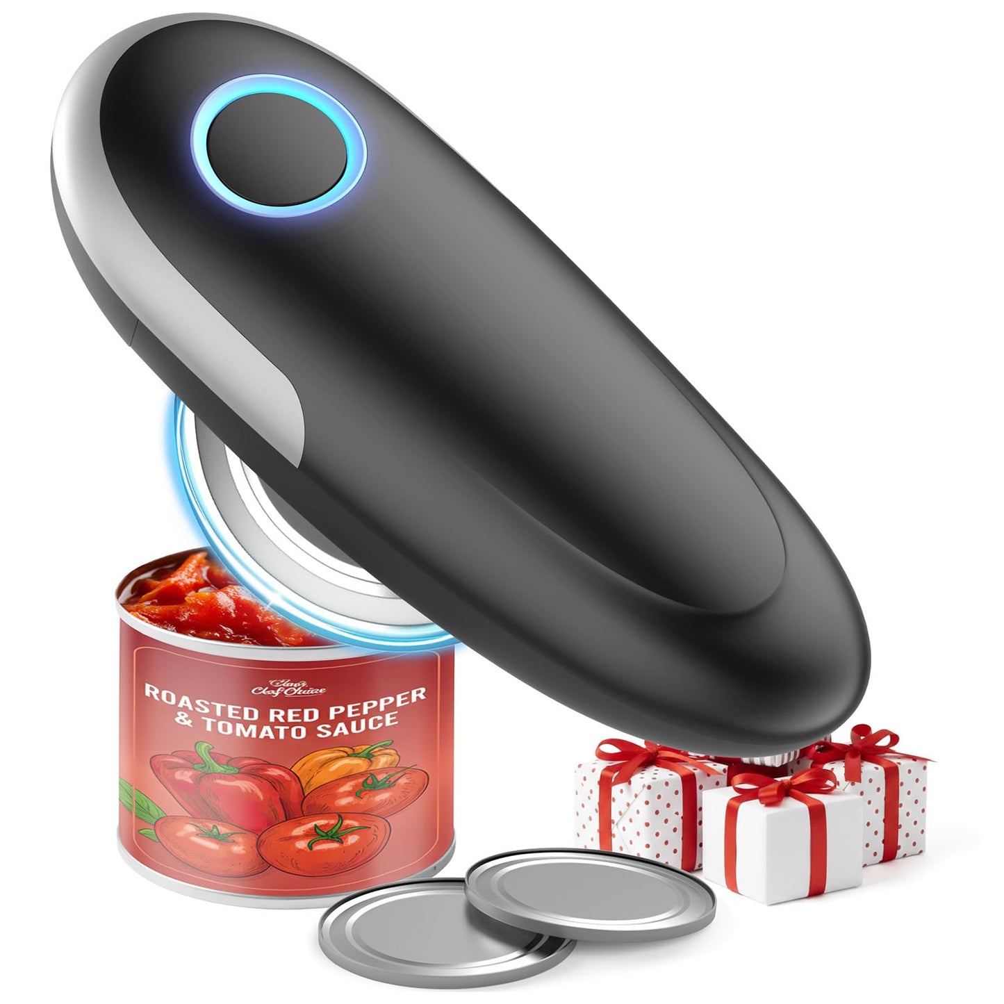 Electric Can Opener, One-Touch Automatic Can Opener for Seniors with Arthritis, Smooth Edge, Hands-Free, Battery Powered, Portable & Compact, Food Safe Electric Can Openers for Kitchen (Gray)