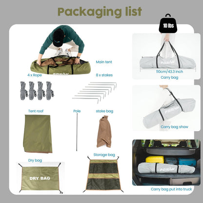 Porayhut Portable Camping Shower Tent Deluxe Changing Room Easy Set Up Privacy Shelter,Large Toilet Tent 2 Rooms with Floor Drain Design for Beach, Camping,Hiking with Stakes and Ropes for Stability