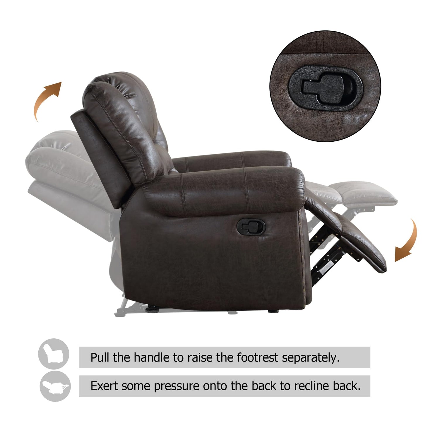 CANMOV Leather Recliner Chair, Classic and Traditional Manual Recliner Chair with Comfortable Arms and Back Single Sofa for Living Room, Dark Grey