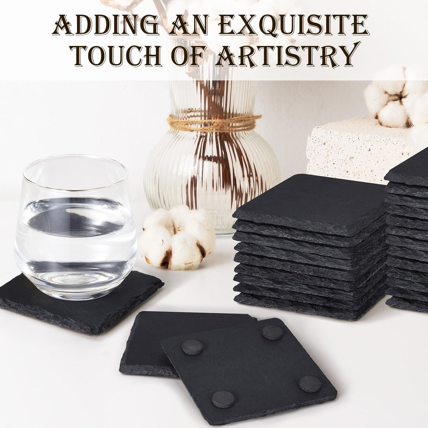 72 Pieces Slate Drink Coasters, GOH DODD 4 Inch Black Coasters Stone Coaster Set, Laser Engraving Blanks with Anti-Scratch Bottom for Home Office Bar Outdoor Housewarming Gifts Wedding Party, Square