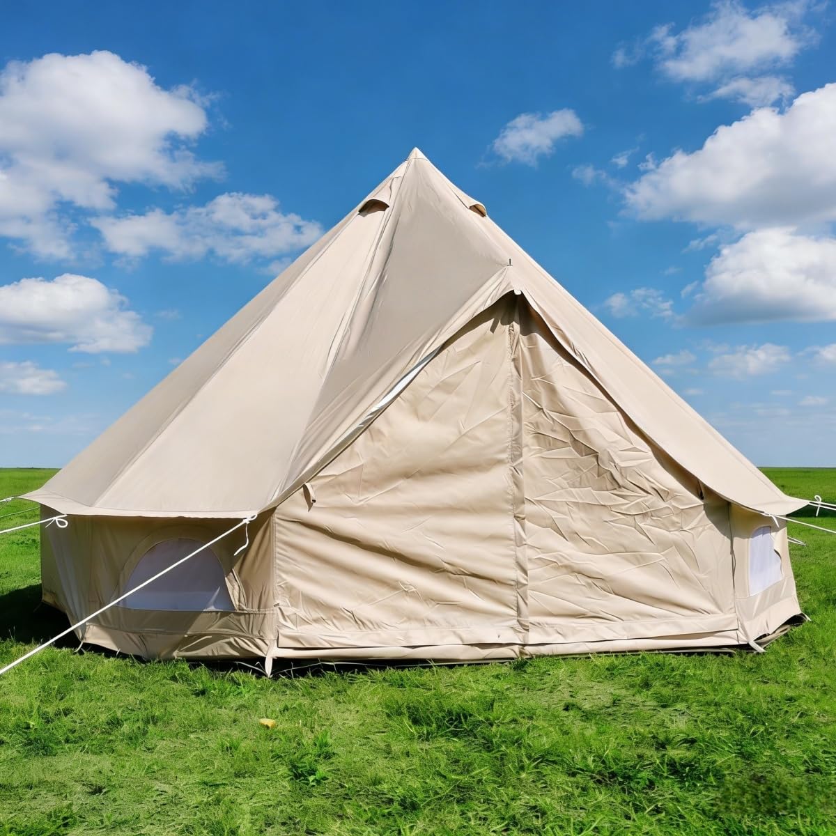 Outdoor Camping 13ft/16.4ft Oxford Bell Tent with Sewn-in Groundsheet for 4-8 Persons, Large Glamping 4M/5M Yurt Tent with Stove Jack for Winter Camping (13FT(4 Meter Bell Tent))