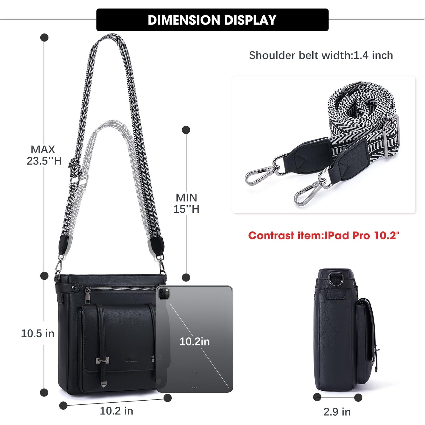 Roulens Crossbody Bags for Women,Multi Pocket Crossbody Purses Vegan Leather Shoulder Handbags Travel Purse Adjustable Strap