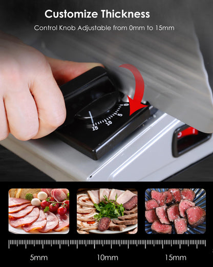 Valley Sportsman Meat Slicer Machine for Home - Electric Food Slicer with 7.5" Stainless Steel Blade, Adjustable Thickness Deli Slicer Cuts Meat, Bread, Cheese, Easy to Clean, Sliver