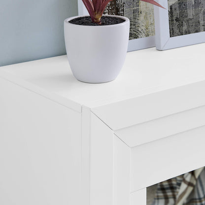 SEI Furniture - Stadderly Mirrored Touch Screen Electric Fireplace - Transitional Design, White Glass and Wood - Ideal for Living Room, Bedroom (FR1009659)