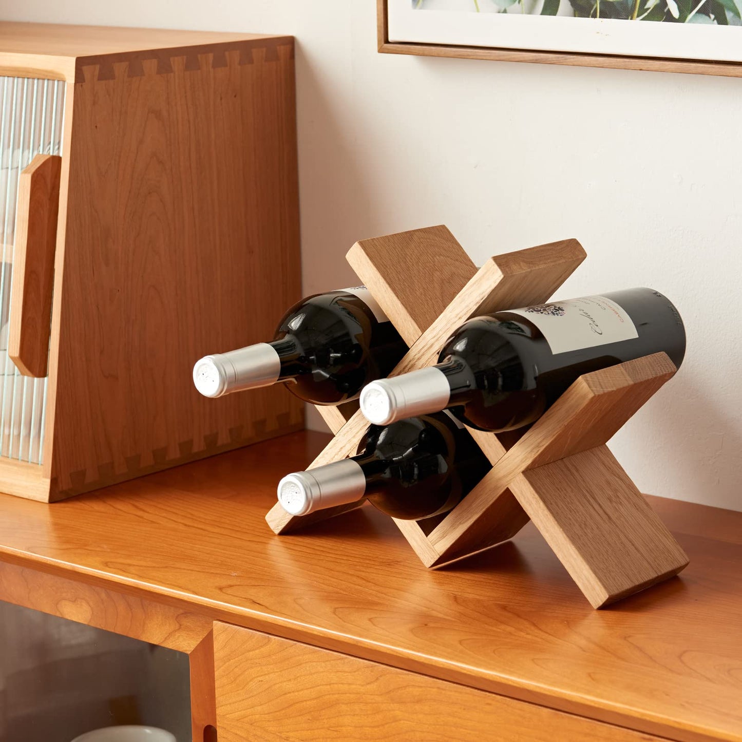 TRWISWDC Wine Rack Countertop Oak Wooden Wine Bottle Holder Rustic Free Standing Wine Storage Racks for Tabletop, Hutches and Display Cabinets - No Assembly Required (Natural)